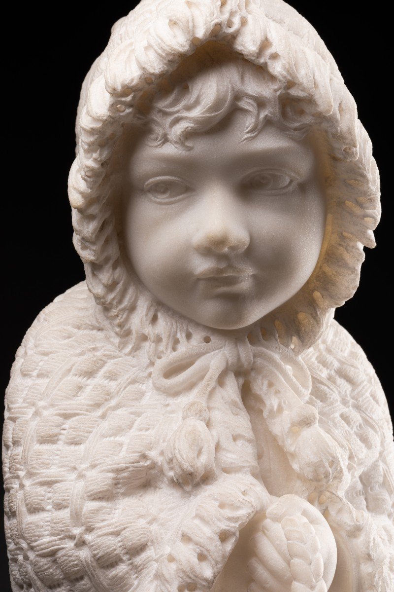 White Carrara Marble Statue Signed "cesare Lapini", Firenze 19th Century-photo-3
