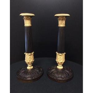 Patinated Bronze Candlesticks, Gold