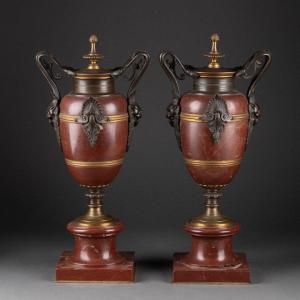 A Pair Of Napoleon III Griotte Marble Vases