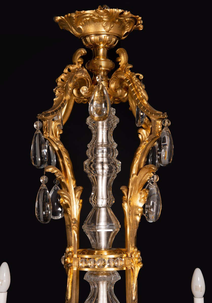 Lustre Ou Plafonnier De Style Louis XVI. Bronze, Verre. France, XIXe Siècle.-photo-2