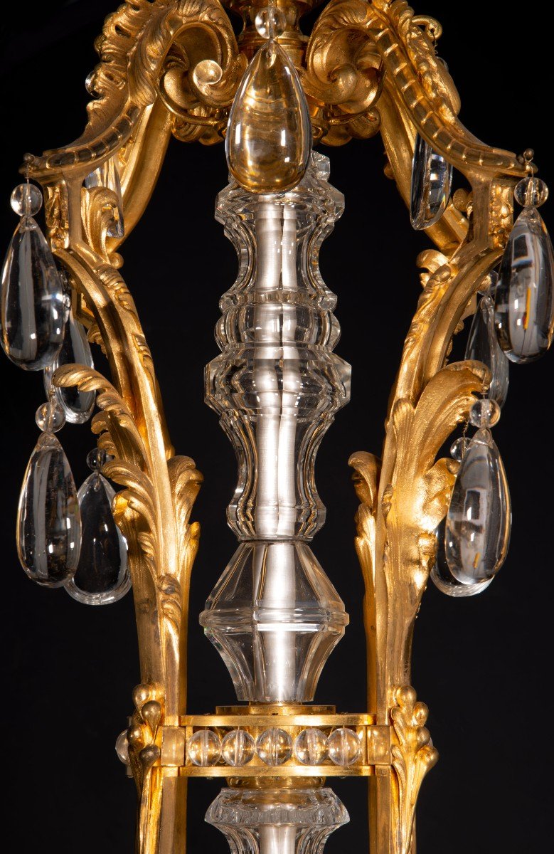 Lustre Ou Plafonnier De Style Louis XVI. Bronze, Verre. France, XIXe Siècle.-photo-3