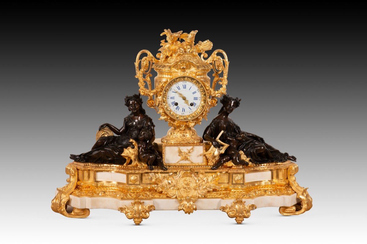 Table Clock. Marble, Bronze. Japy Brothers; Boursier. Paris, France, Circa 1849-1854. 