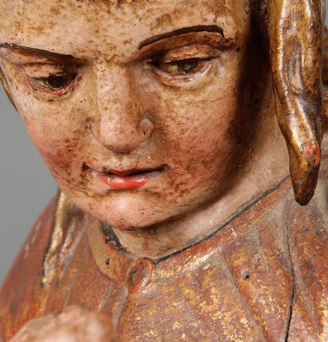 Pair Of Polychrome Wooden Sculptures. "saint John And Saint Paul. Castilian School, 16th Century.-photo-1