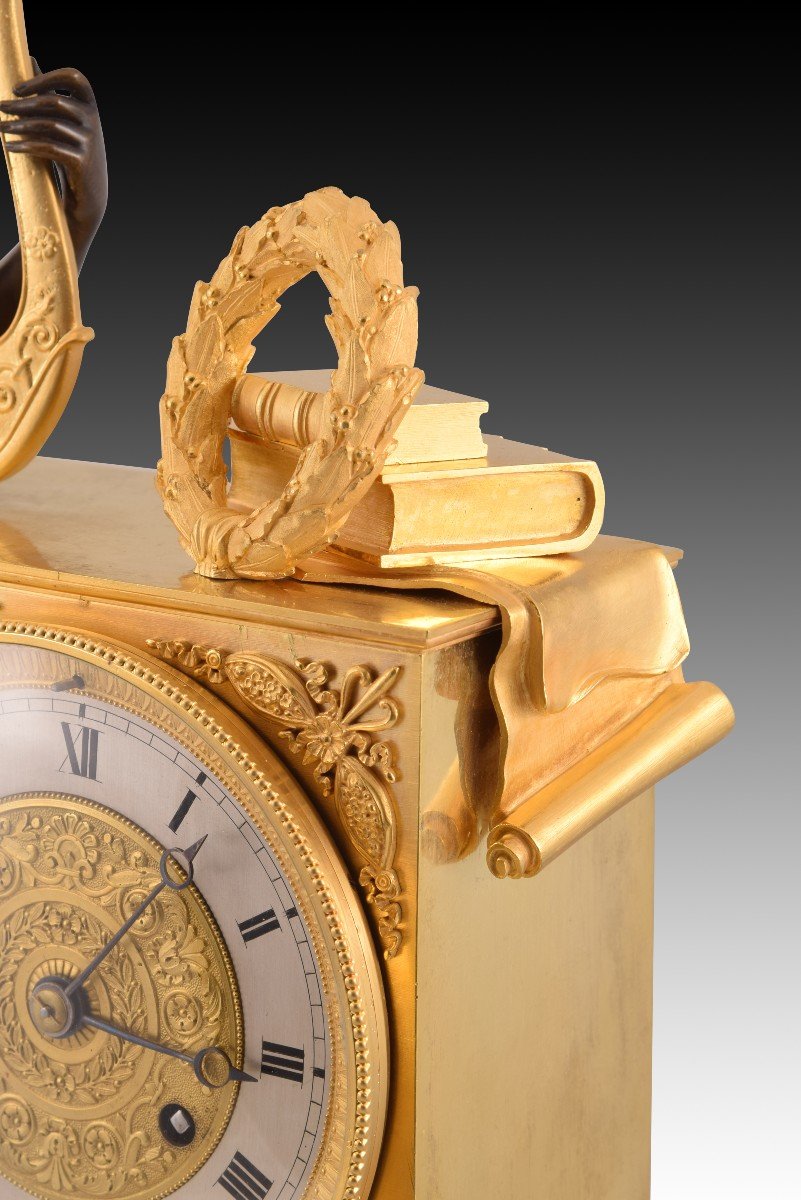 Table Clock With Muse And Writers. Blued And Gilded Bronze, Machine De Paris. France, 19th Century-photo-3