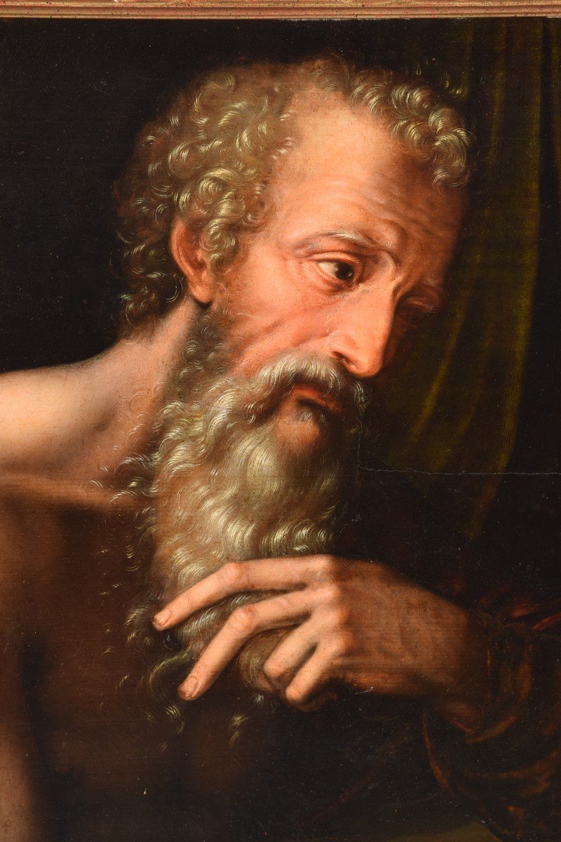 Saint Jerome. Oil On Panel With Slats. Surroundings Of The Key, Willem. 16th Century. -photo-2