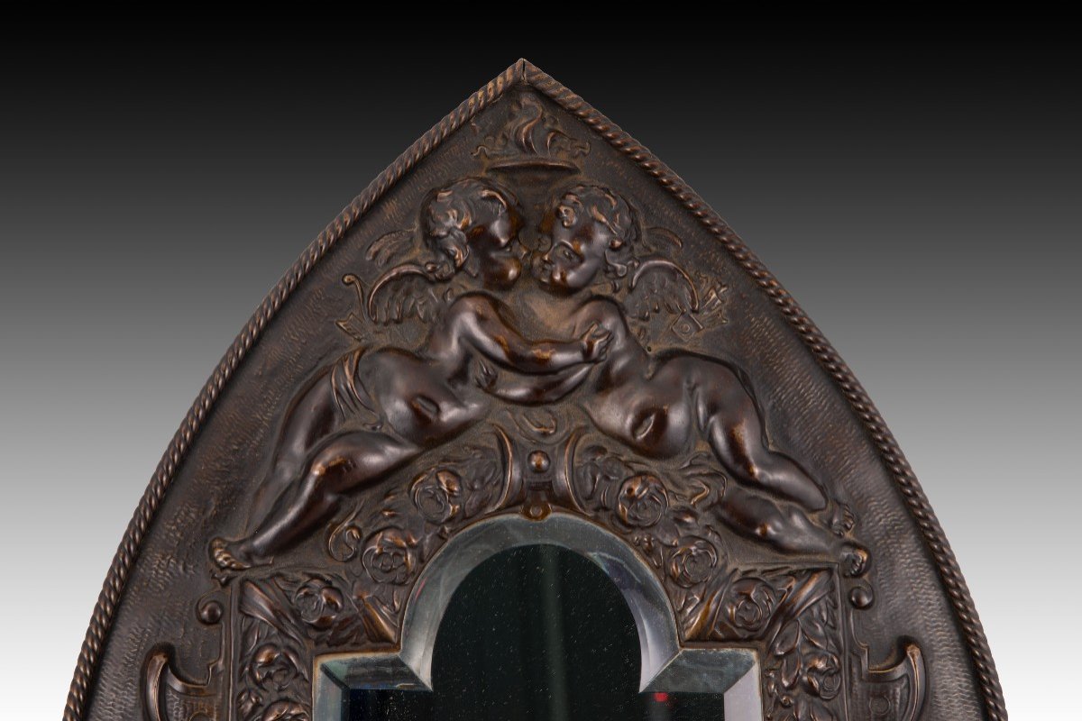 Mirror. Repoussé Metal, Glass. 19th Century.  -photo-2