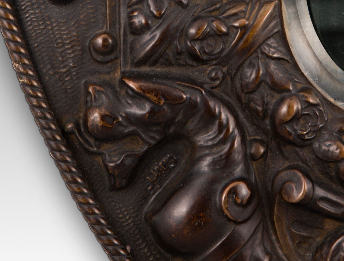Mirror. Repoussé Metal, Glass. 19th Century.  -photo-2