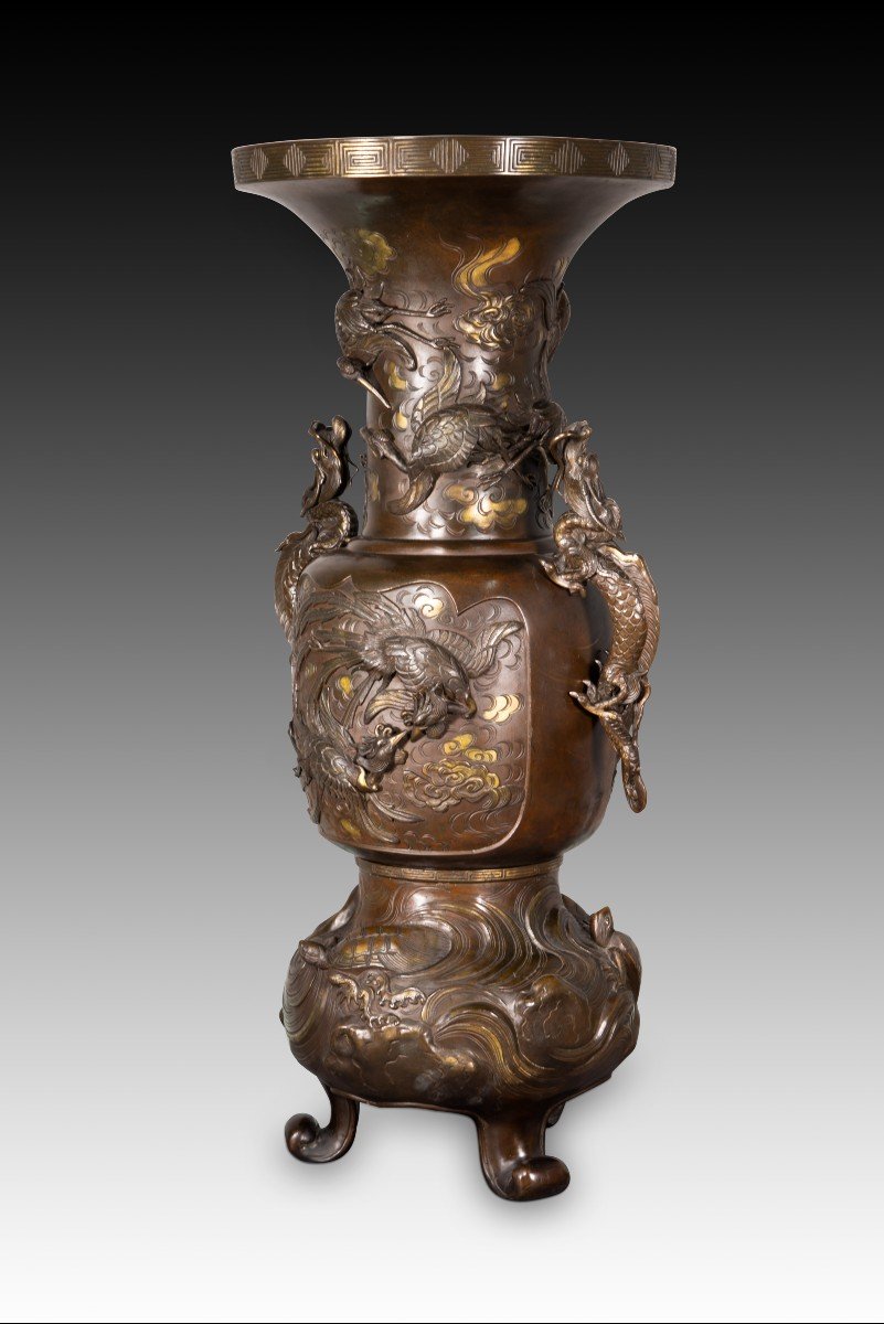 Paire De Vases à Base De Tête d'éléphant. Bronze, Bois, Etc. Période Meiji, Japon ; Et Alteri-photo-8