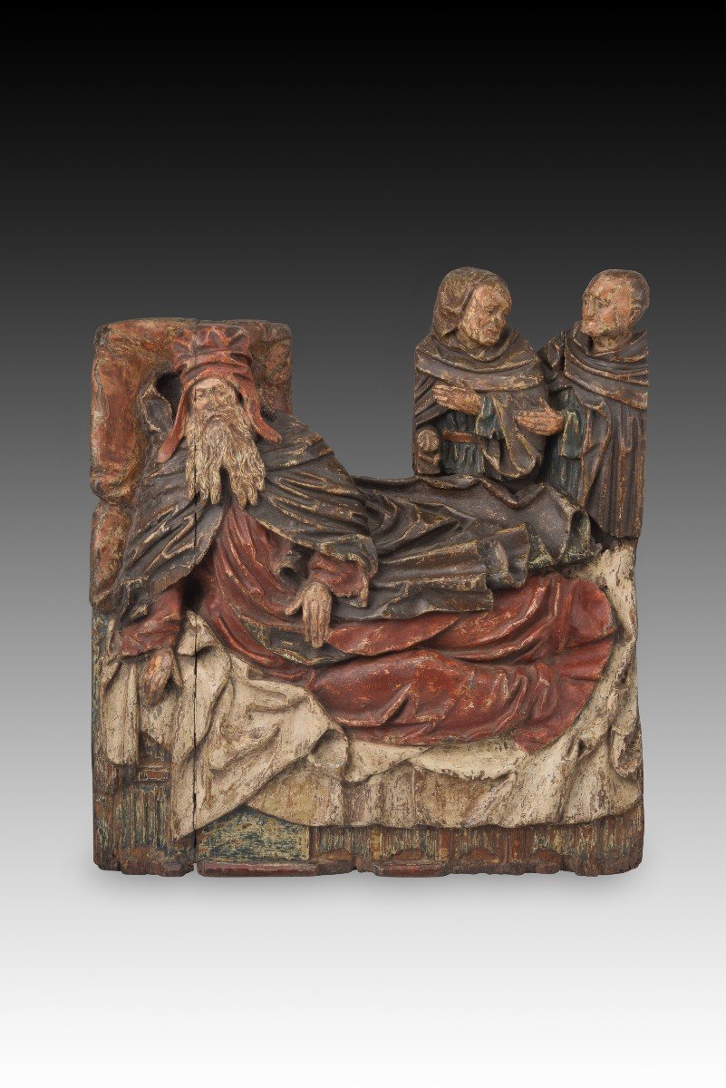 Rêve De Saint. Bois Sculpté Et Polychrome. école Flamande, XVIe Siècle. 