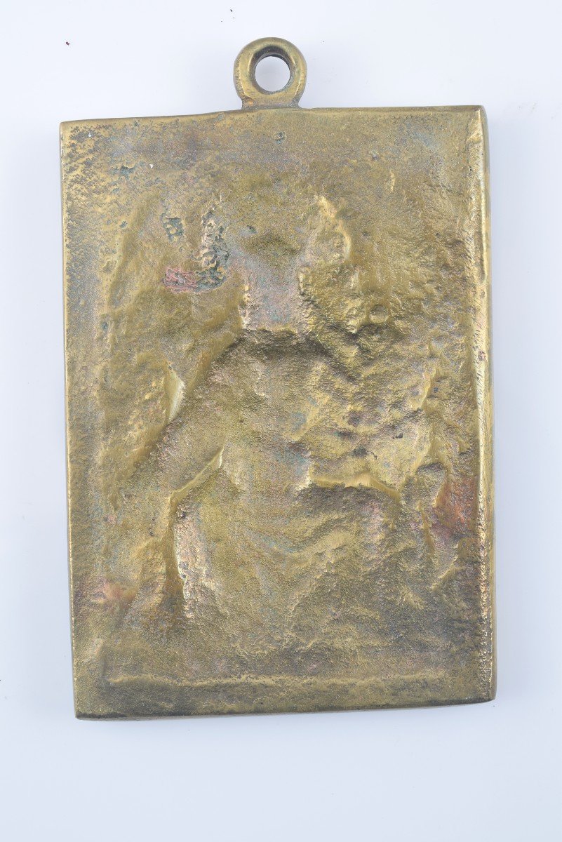 Plaque De Dévotion, Vierge De Montserrat Et De La Montagne. Bronze. école Espagnole, XIXe S-photo-2