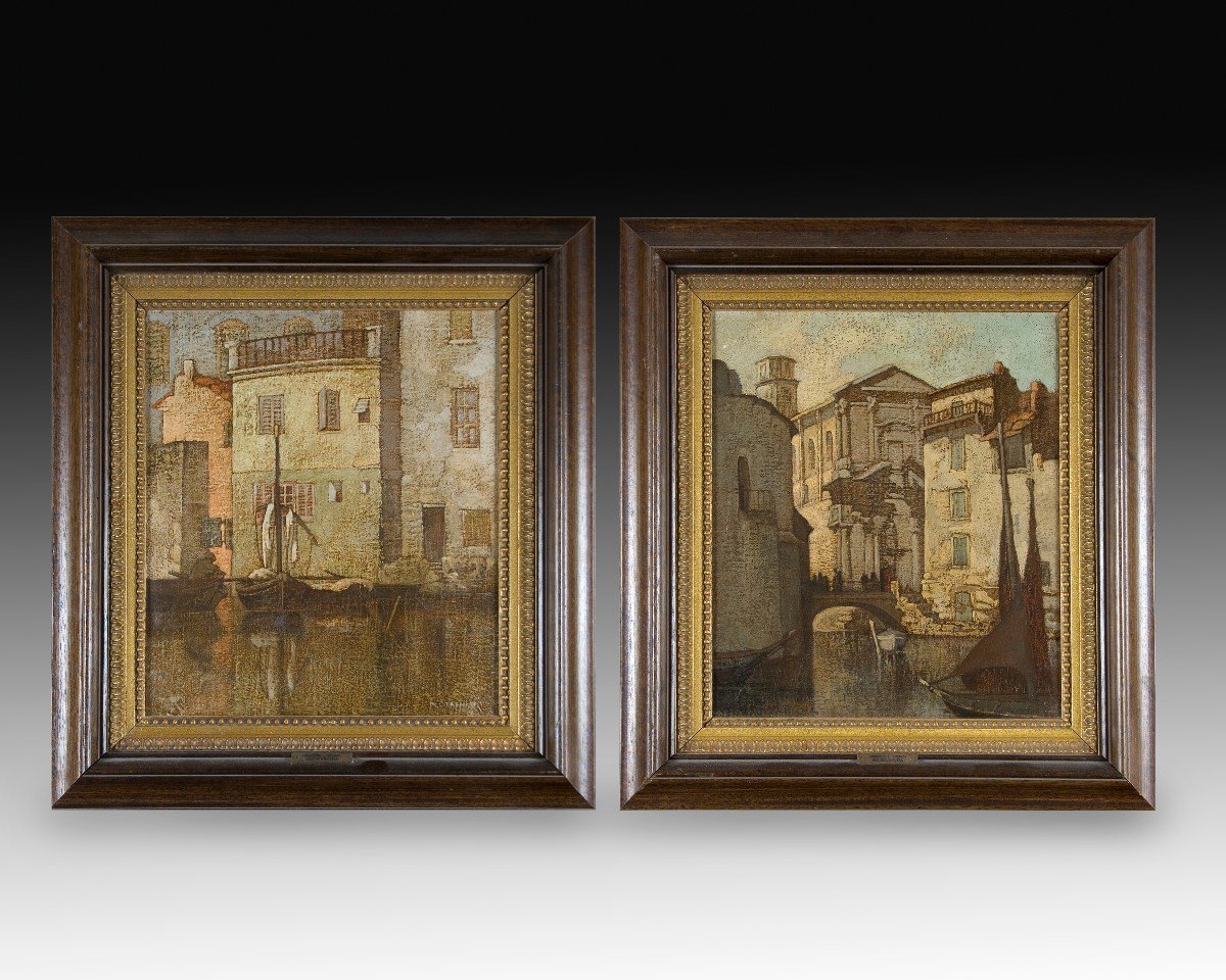 Pair Of Urban Views. “venice”. Marianne Lucy Le Poer Trench (england, 1888-1940). 
