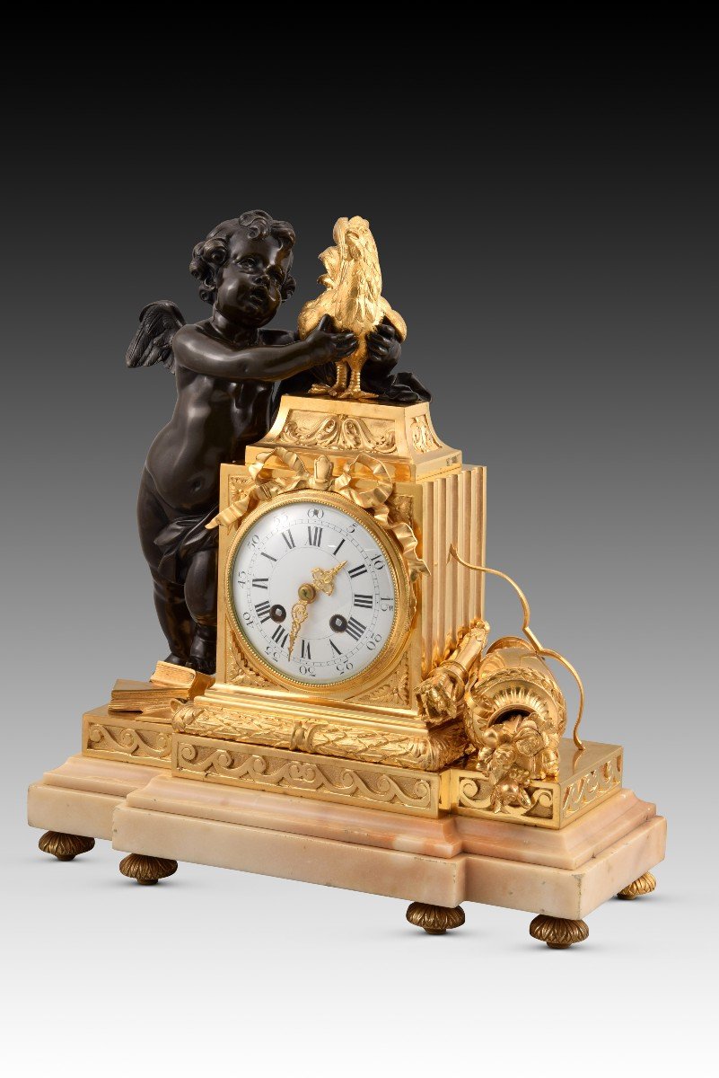 Horloge De Table. Bronze Doré Et Bleui, Base En Marbre. Peut-être France, Fin Du 19e Siècle.-photo-2