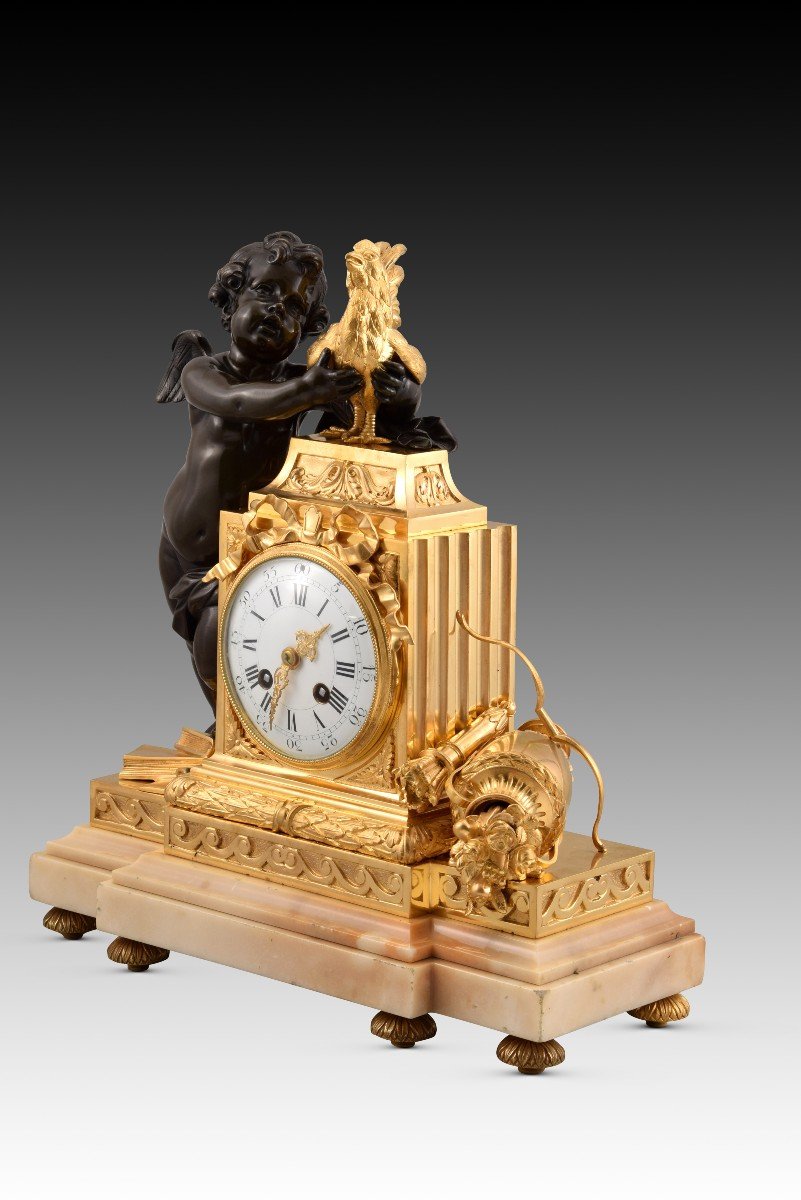 Horloge De Table. Bronze Doré Et Bleui, Base En Marbre. Peut-être France, Fin Du 19e Siècle.-photo-3