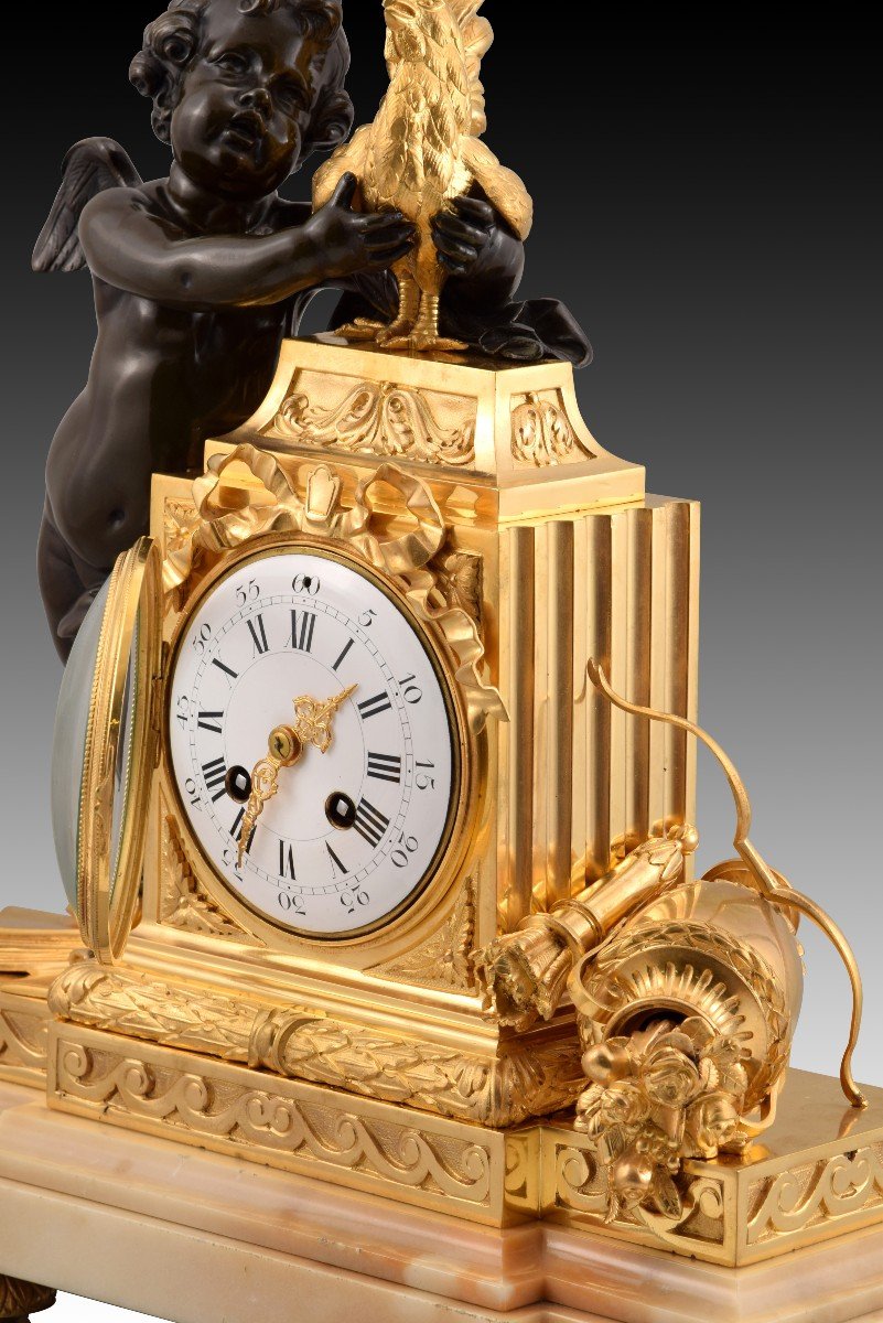 Horloge De Table. Bronze Doré Et Bleui, Base En Marbre. Peut-être France, Fin Du 19e Siècle.-photo-4