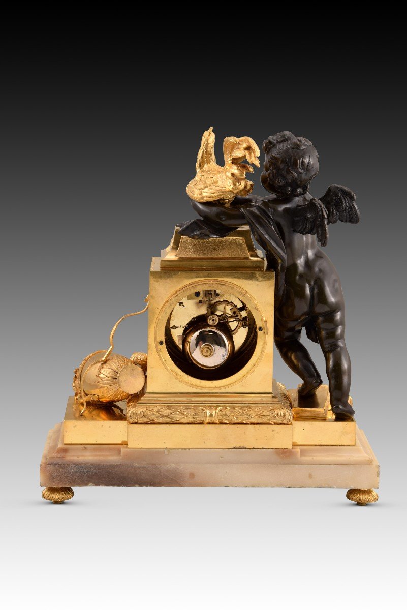Horloge De Table. Bronze Doré Et Bleui, Base En Marbre. Peut-être France, Fin Du 19e Siècle.-photo-3