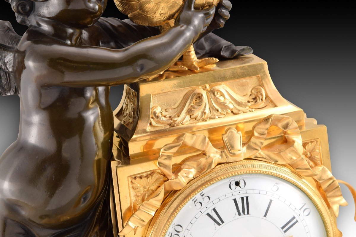 Horloge De Table. Bronze Doré Et Bleui, Base En Marbre. Peut-être France, Fin Du 19e Siècle.-photo-8