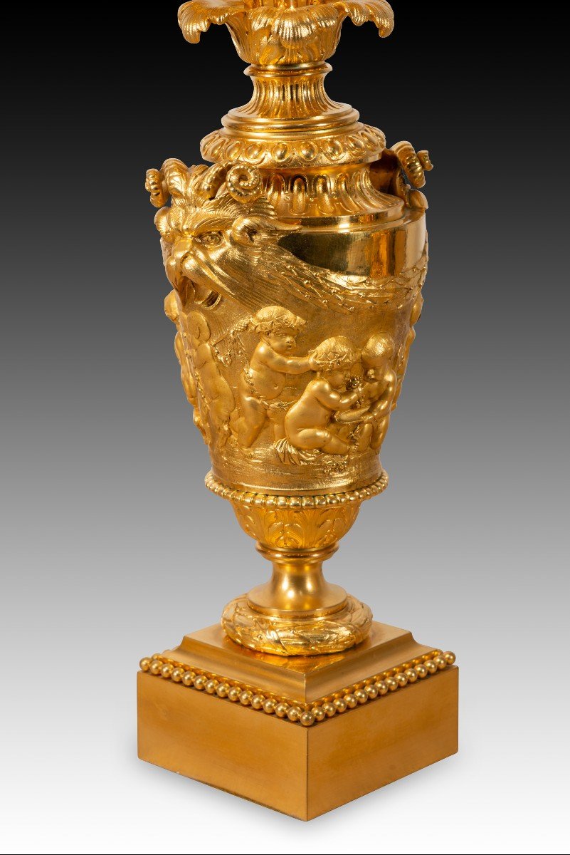 Garniture, Clock And Two Candlesticks. Gilt Bronze. Henri Picard And Victor Paillard. Paris...-photo-6