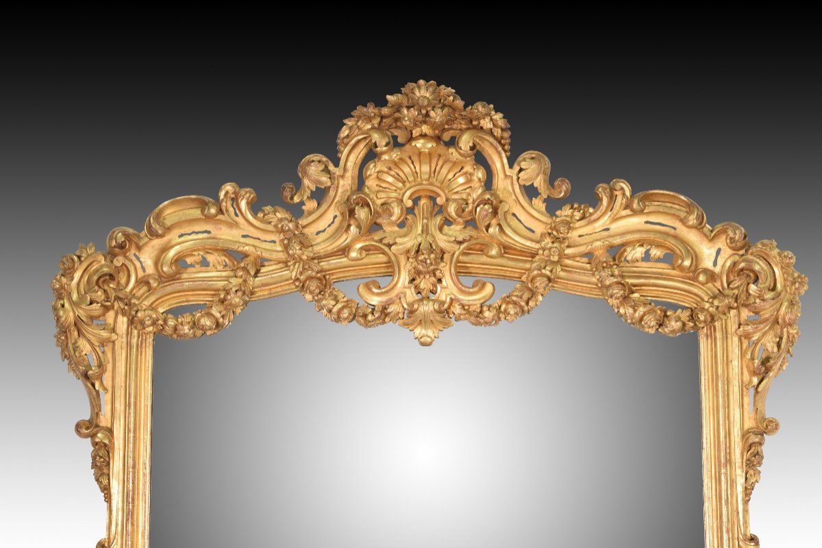 Mirror. Carved And Gilded Wood. Spain, 19th Century. -photo-2