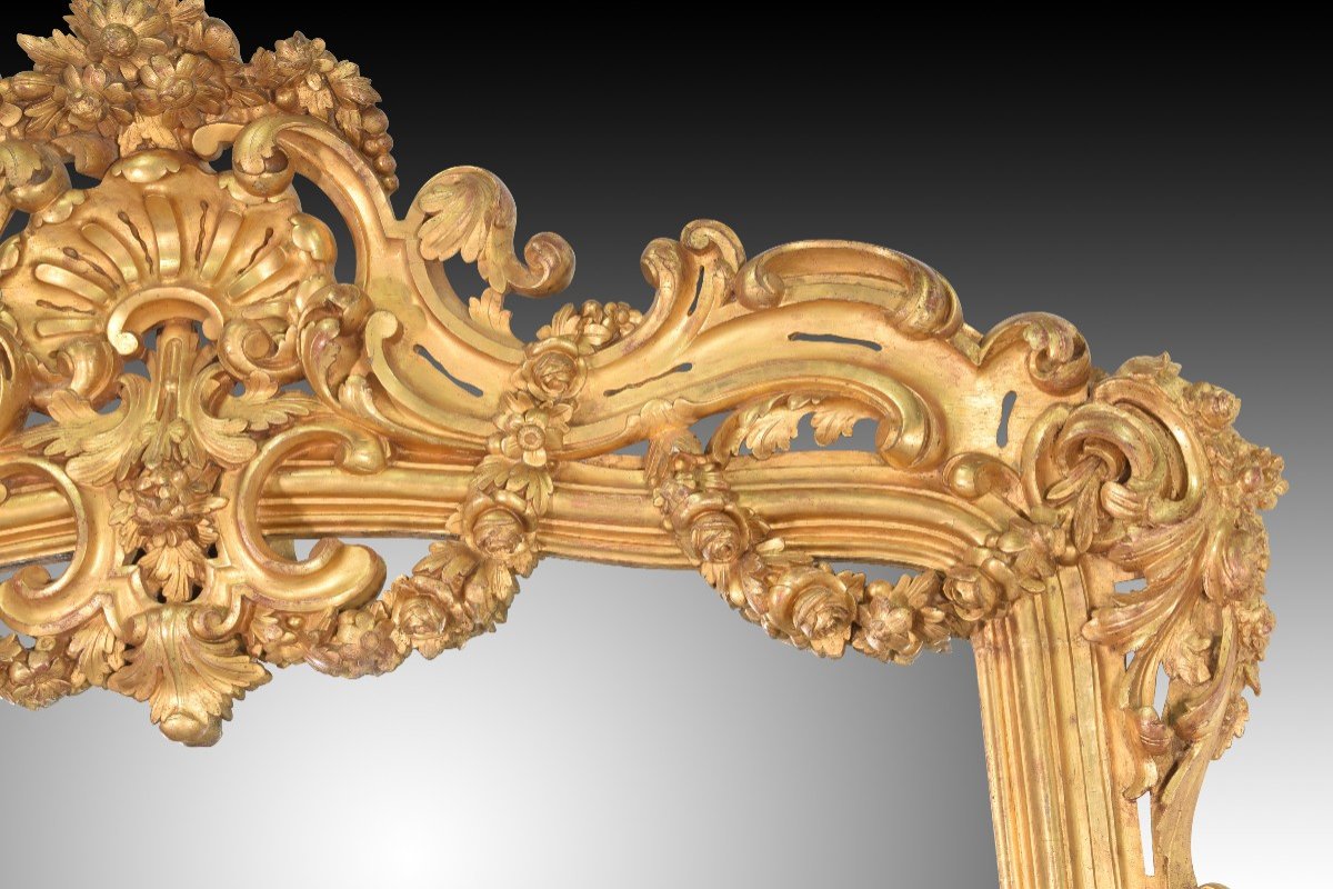 Mirror. Carved And Gilded Wood. Spain, 19th Century. -photo-3