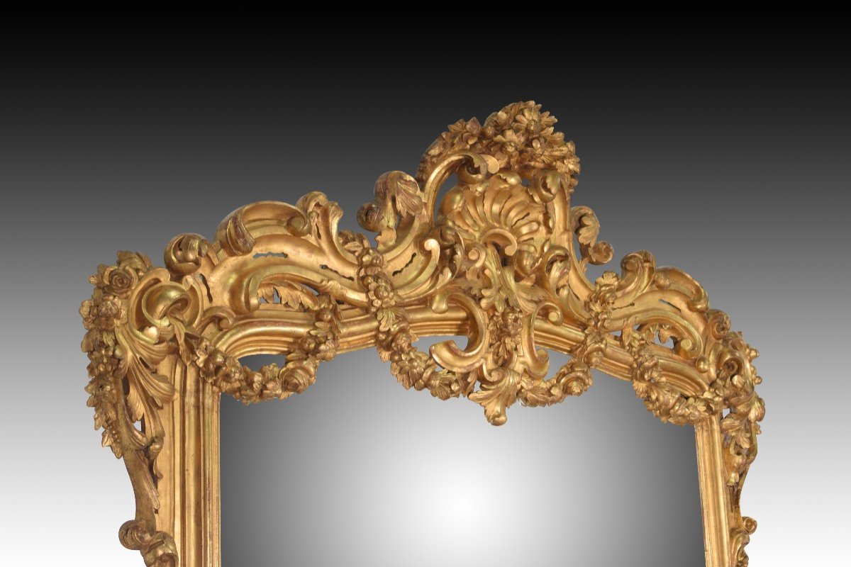 Mirror. Carved And Gilded Wood. Spain, 19th Century. -photo-2