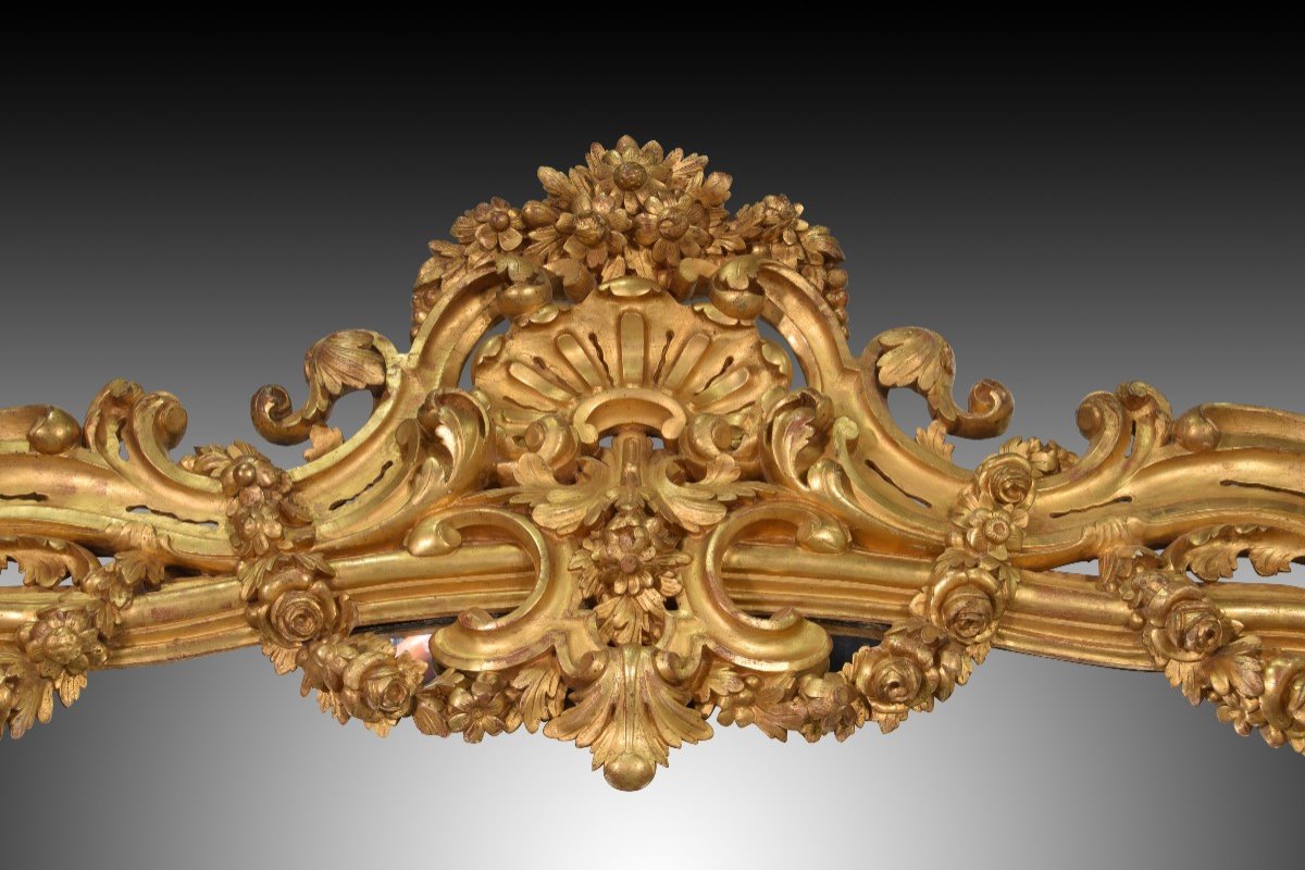 Mirror. Carved And Gilded Wood. Spain, 19th Century. -photo-3