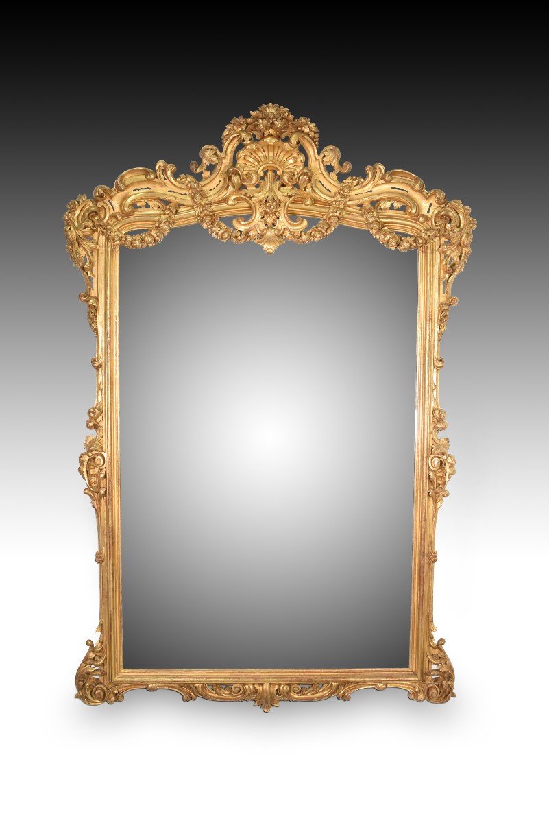 Mirror. Carved And Gilded Wood. Spain, 19th Century. 