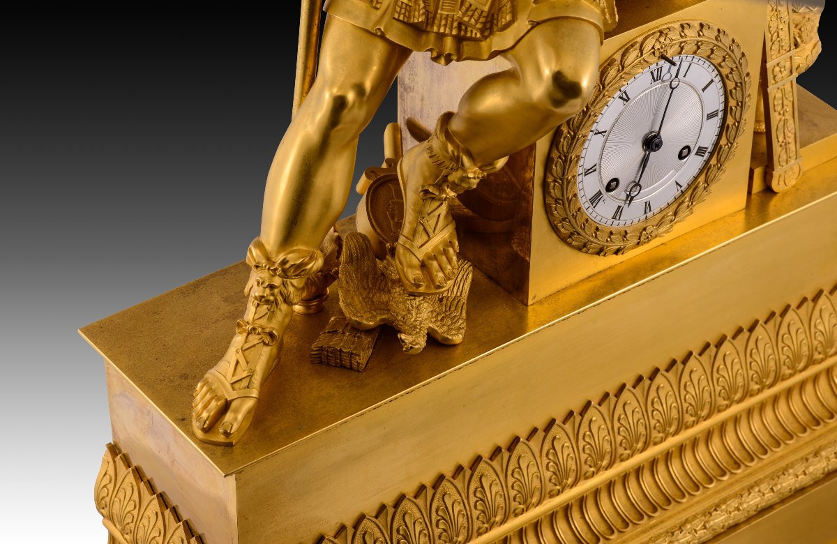 Horloge De Table, Hannibal Barca. Bronze Doré, Métal. France, XIXe Siècle.  -photo-7