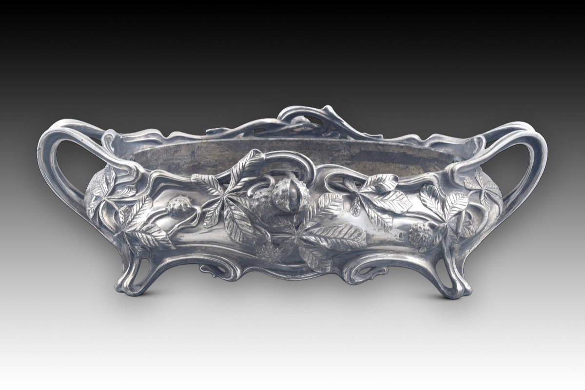  Art Nouveau Centrepiece Gold Planter. Tin, Metal. Victor Saglier, Circa Late 19th Century. 
