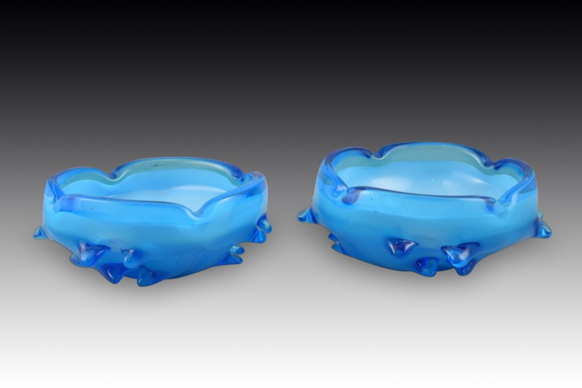 Pair Of Ashtrays. Blue Glass. Murano, Italy, 20th Century. -photo-2