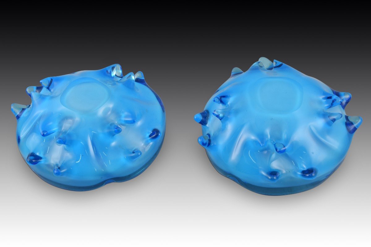 Pair Of Ashtrays. Blue Glass. Murano, Italy, 20th Century. -photo-4