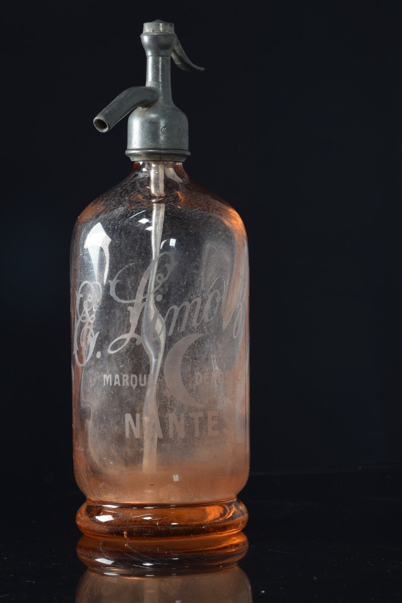 Siphon ; E. Limouzin, Nantes. Verre, Métal. France, Vers 1920. -photo-1