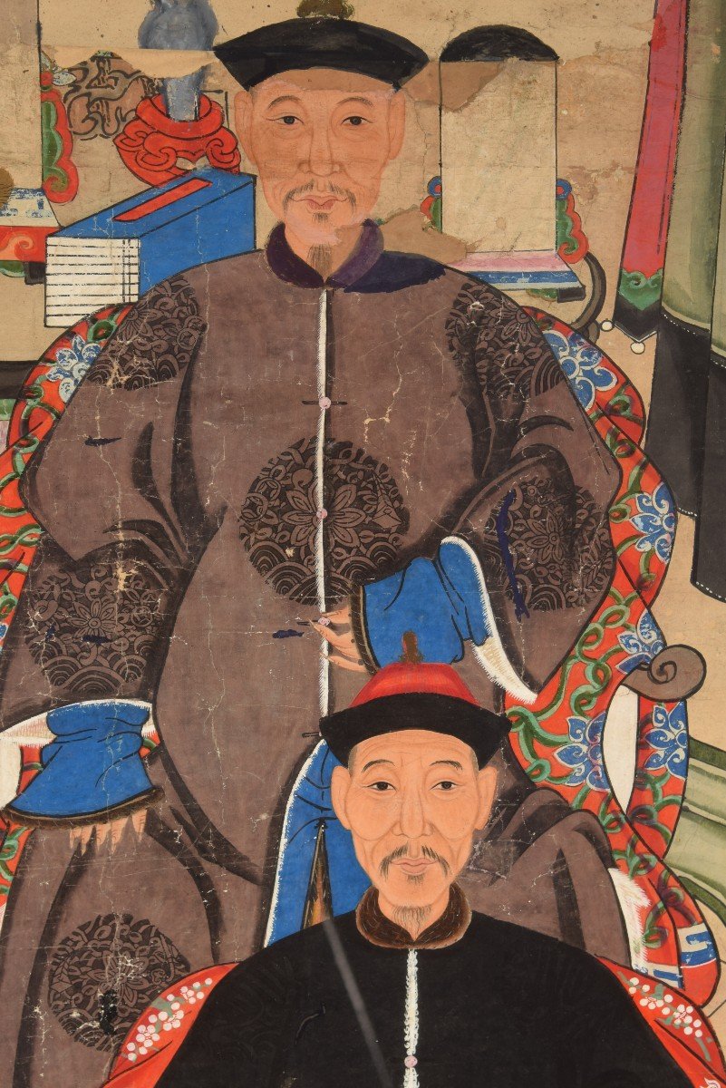 Portrait Of Ancestors Or Family. Watercolor. China. Early 20th Century. -photo-3