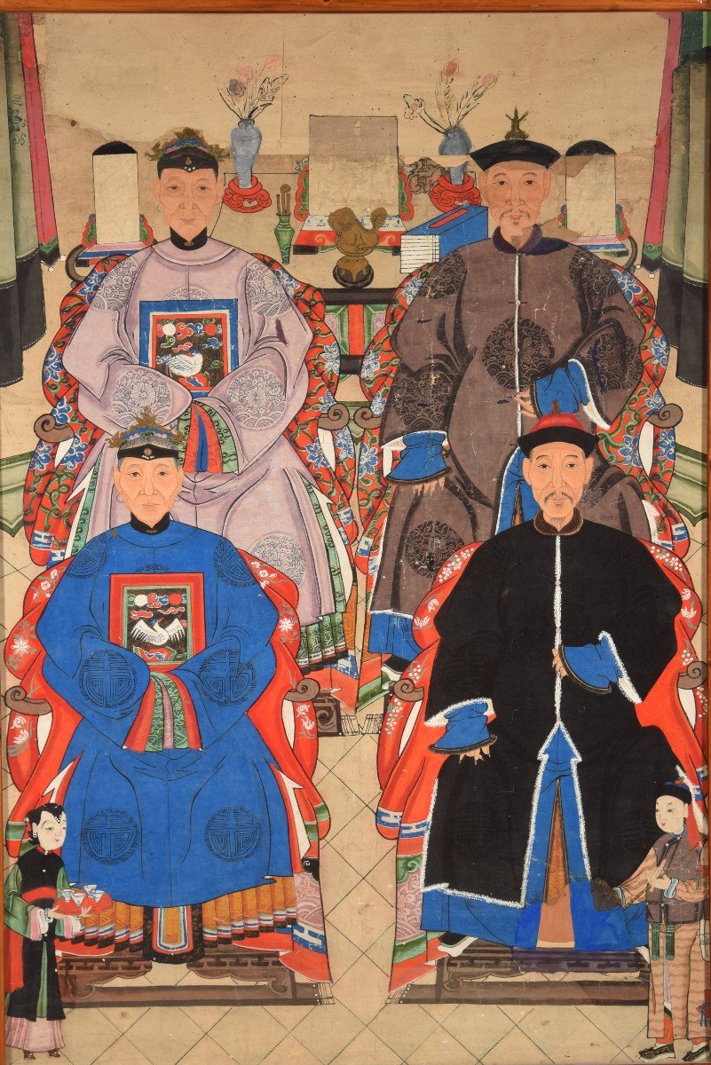 Portrait Of Ancestors Or Family. Watercolor. China. Early 20th Century. -photo-4
