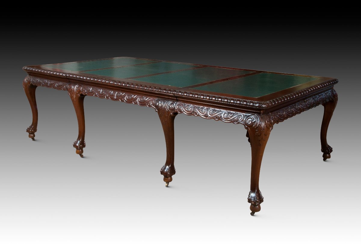 Table Extensible (6 Mètres). Bois d'Acajou, Métal, Cuir, Etc. Angleterre, Vers 1930. -photo-2