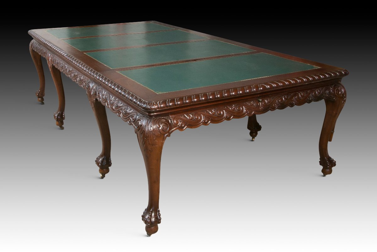 Table Extensible (6 Mètres). Bois d'Acajou, Métal, Cuir, Etc. Angleterre, Vers 1930. -photo-4