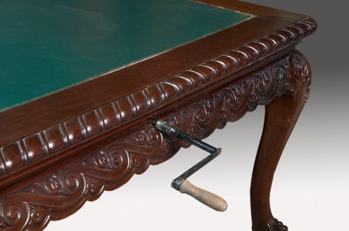 Table Extensible (6 Mètres). Bois d'Acajou, Métal, Cuir, Etc. Angleterre, Vers 1930. -photo-2
