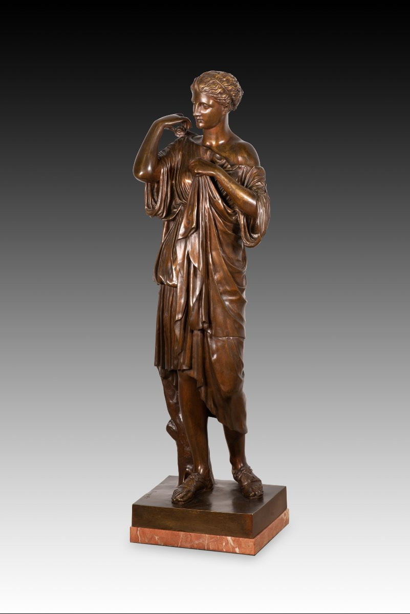  Diane De Gabies. Bronze, Marbre. Raingo Frères, France, Vers La Seconde Moitié Du XIXe Siècle.-photo-2