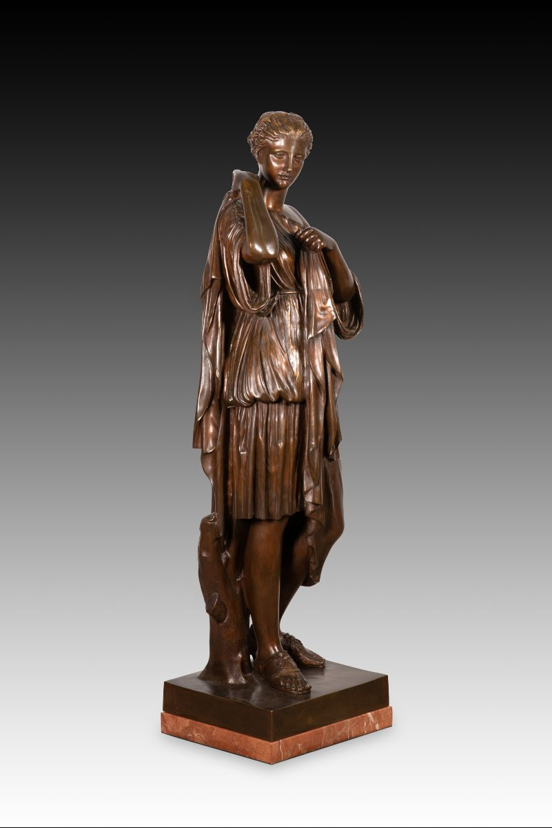 Diane De Gabies. Bronze, Marbre. Raingo Frères, France, Vers La Seconde Moitié Du XIXe Siècle.-photo-3