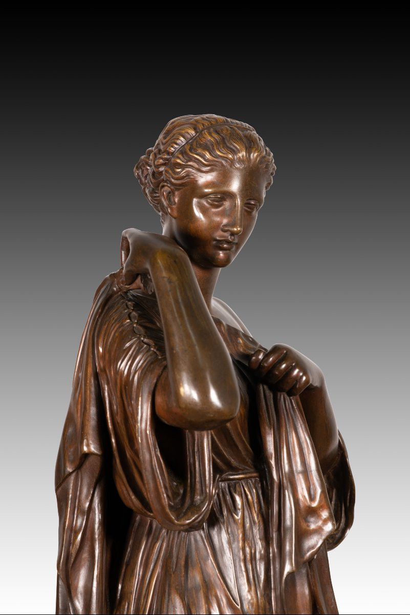  Diane De Gabies. Bronze, Marbre. Raingo Frères, France, Vers La Seconde Moitié Du XIXe Siècle.-photo-6