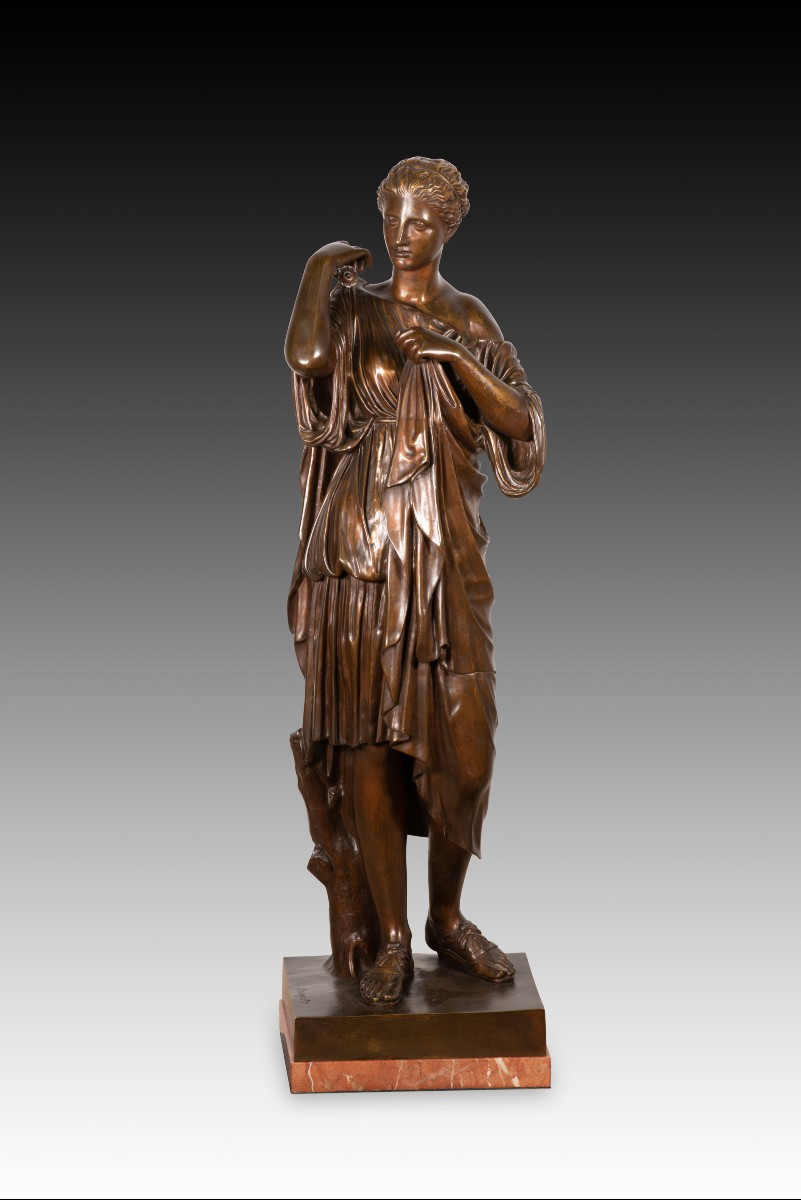  Diane De Gabies. Bronze, Marbre. Raingo Frères, France, Vers La Seconde Moitié Du XIXe Siècle.