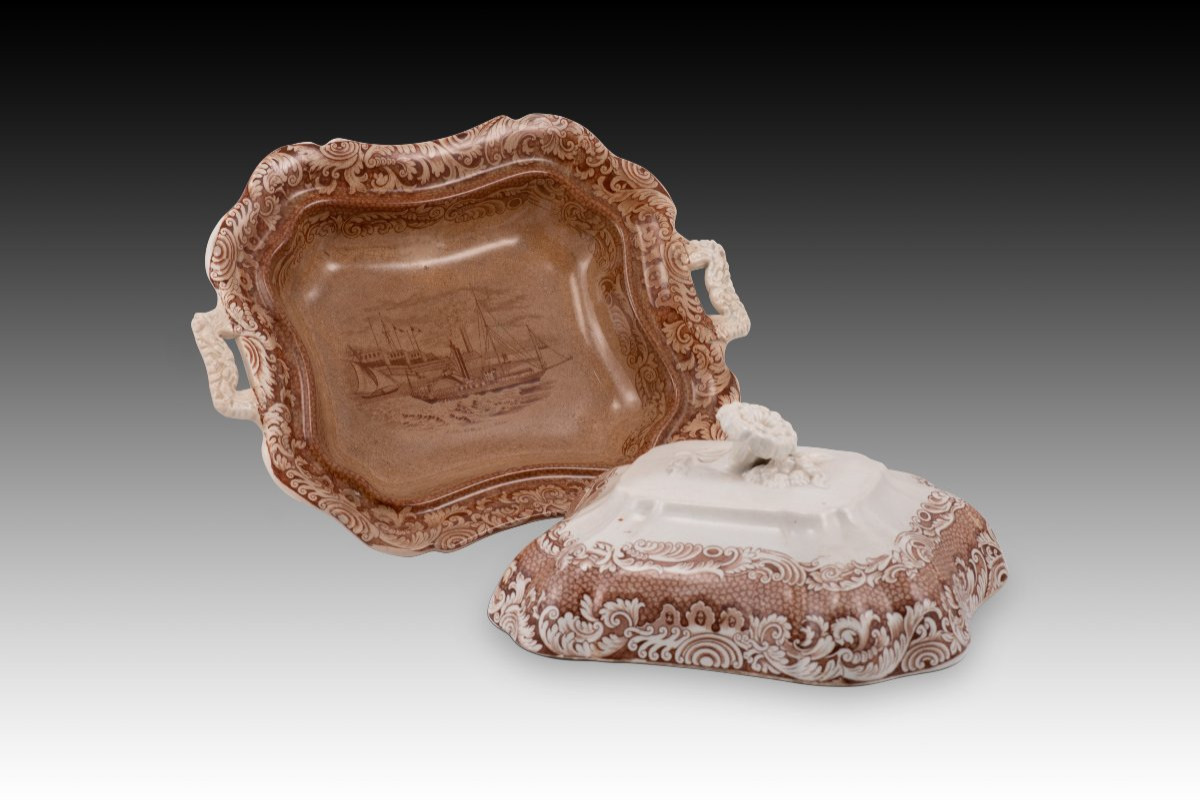 Vegetable Bowl With Lid, Morro Castle, Havana, Cuba. Earthenware. Sargadelos, 19th Century-photo-1