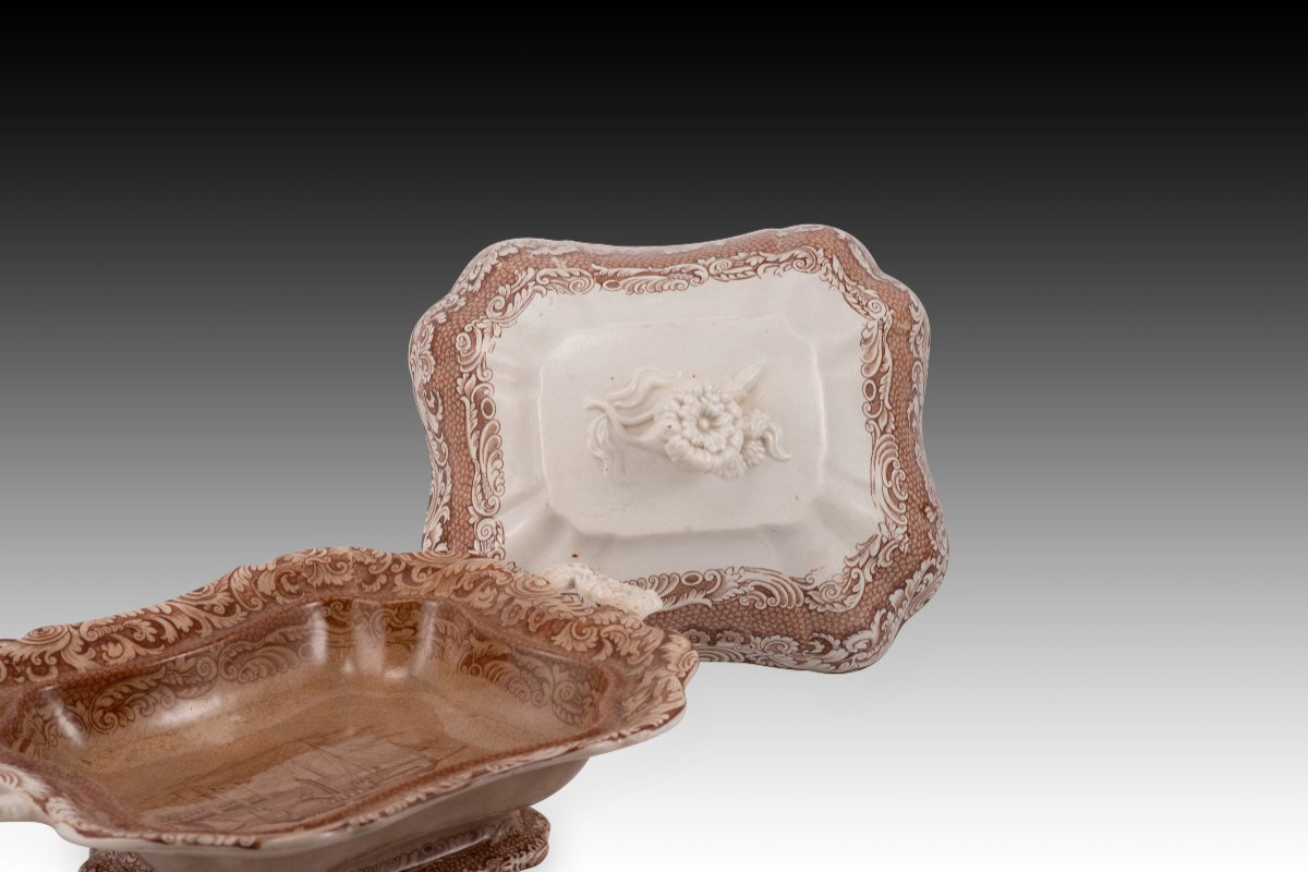 Vegetable Bowl With Lid, Morro Castle, Havana, Cuba. Earthenware. Sargadelos, 19th Century-photo-2