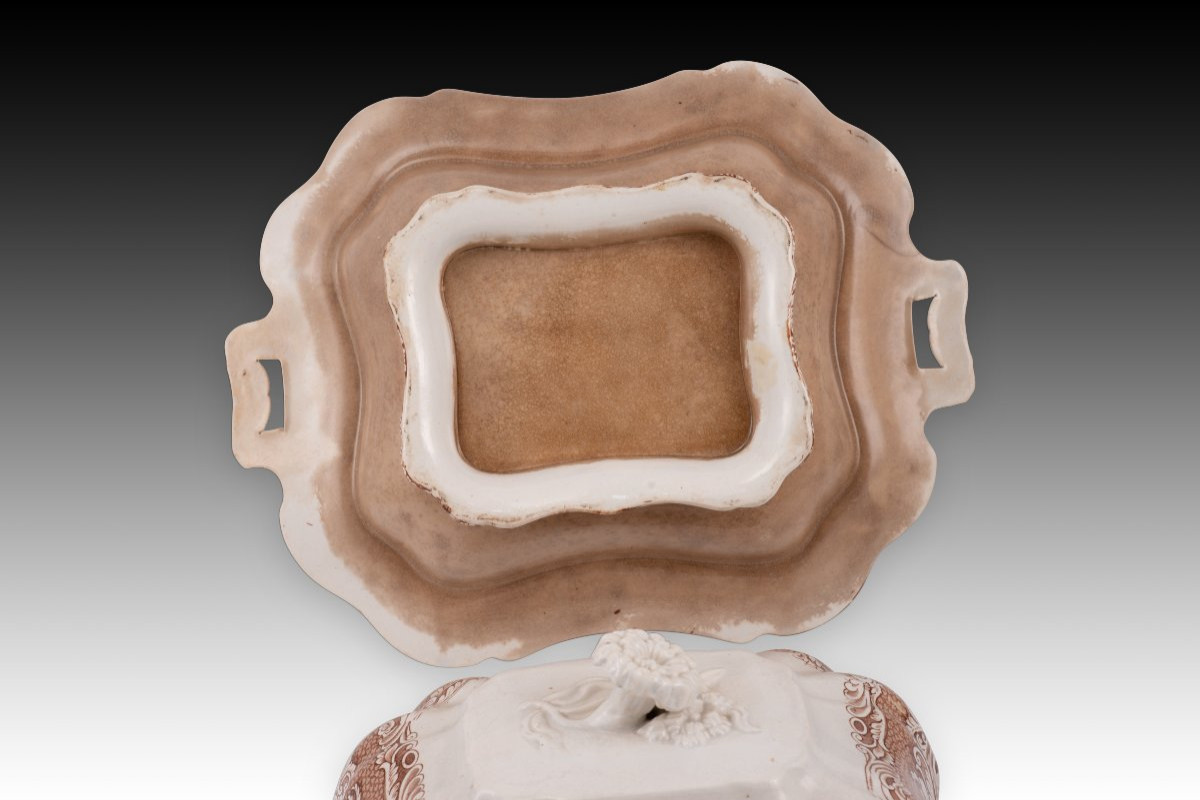 Vegetable Bowl With Lid, Morro Castle, Havana, Cuba. Earthenware. Sargadelos, 19th Century-photo-4