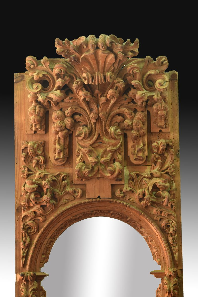 Paire De Niches. Bois De Pin Sculpté. XVIIe Siècle. -photo-3