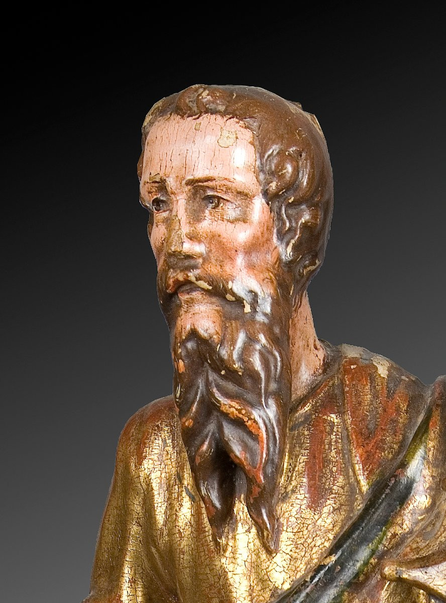 école Espagnole Du XVIe Siècle. « Saint Paul ».  Bois Sculpté Et Polychrome. -photo-2
