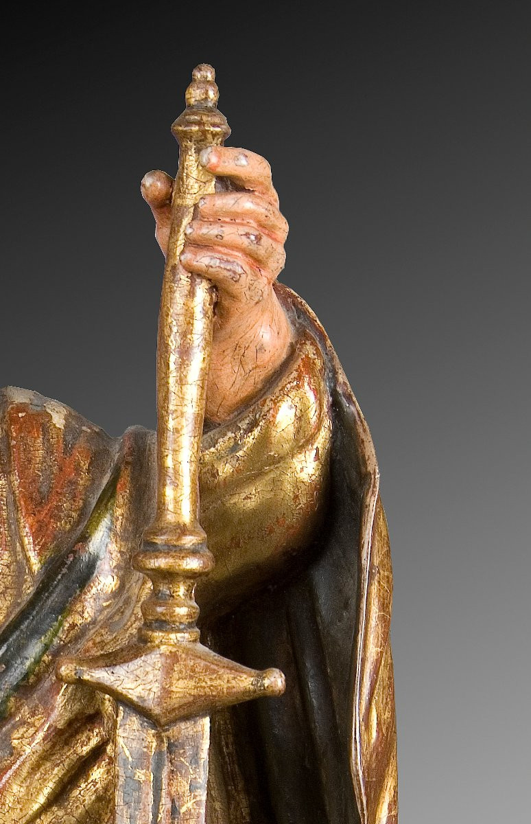 école Espagnole Du XVIe Siècle. « Saint Paul ».  Bois Sculpté Et Polychrome. -photo-4