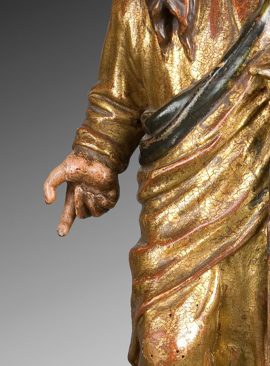 école Espagnole Du XVIe Siècle. « Saint Paul ».  Bois Sculpté Et Polychrome. -photo-2