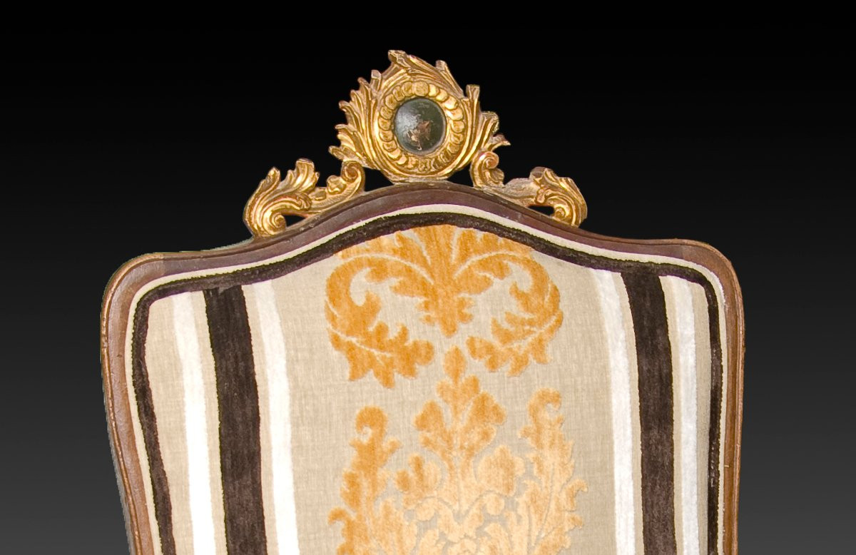Carved, Gilded, And Colored Walnut Armchair. 18th Century, With Current Upholstery. -photo-2