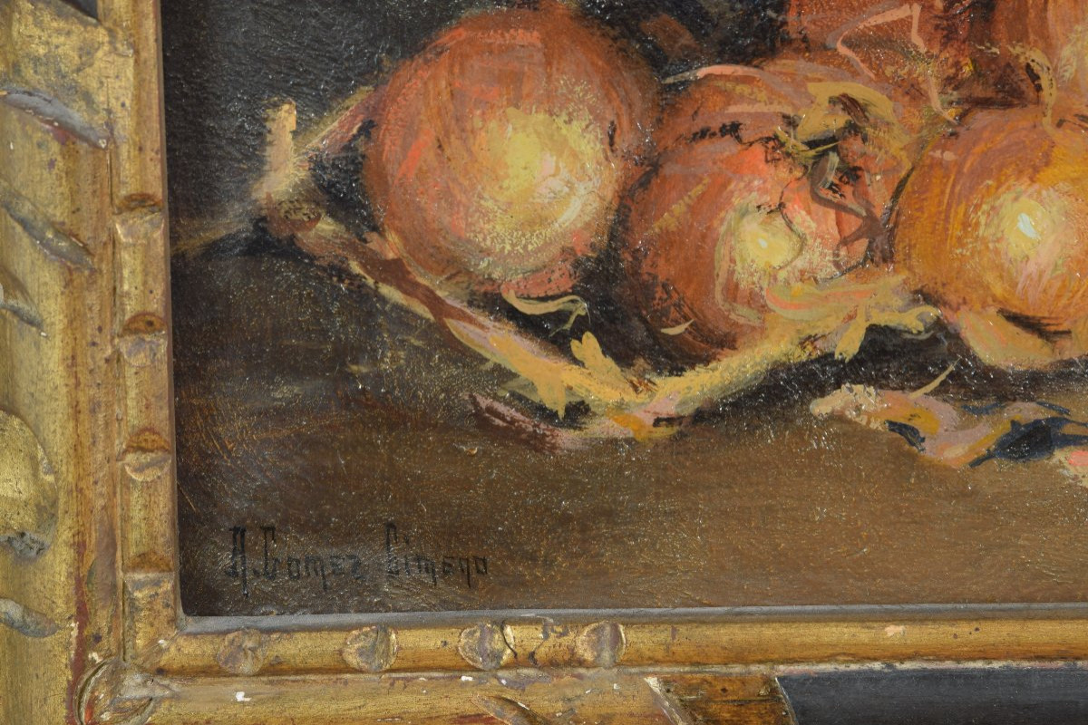 Gómez Gimeno, Antonio (espagne, Fin XIXe - Début XXe Siècle). « Nature Morte ». Huile Sur Toile-photo-4