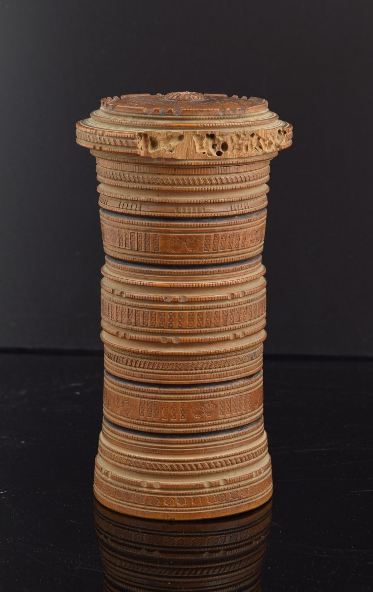  Boîte Cylindrique « Test De Tourneur », 17e-18e Siècle.-photo-2